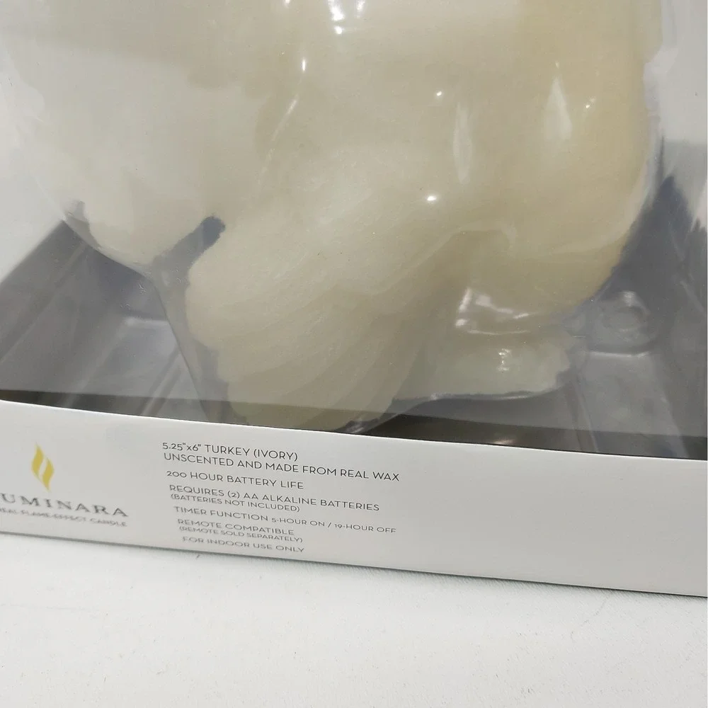 Luminara Turkey Flameless Candle Flickering Wax Pottery Ivory Thanksgiving Fall